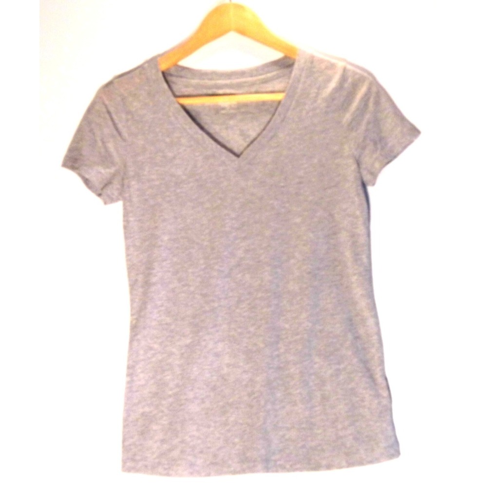 Mossimo Womens Heather Gray V-Neck Cap Sleeve T-Shirt Y2K Basic Size S 1-00161